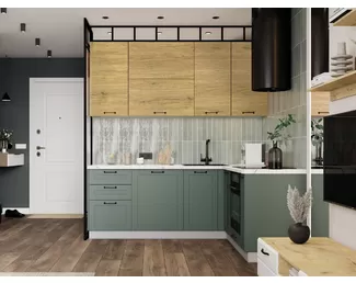 Кухня угловая Лофт/Квадро 2.15х1.8м - Дуб цикорий/Оливково-зеленый (ДСВ Мебель)