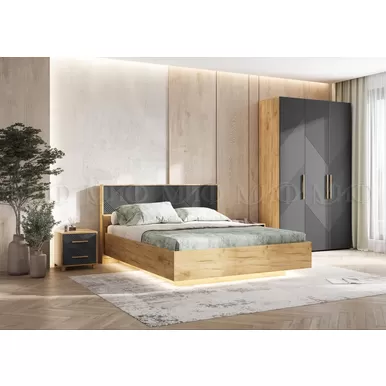 Спальный гарнитур Ирис - Дуб Крафт золотой / Браш Графит (МИФ)