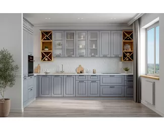 Кухня угловая Империя 2.2х3.8м - Серый Эмалит (ДСВ Мебель)