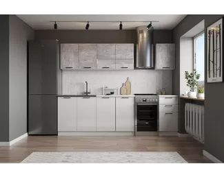 Кухонный гарнитур Дуся 2.0м ЛДСП - Цемент/Белый бриллиант (ДСВ Мебель)