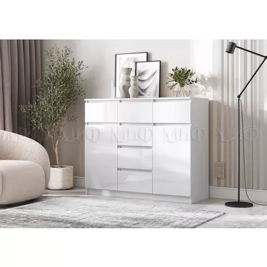 Комод Челси 1200 (2 двери, 6 ящиков) - Белый глянец холодный / Белый (МИФ)