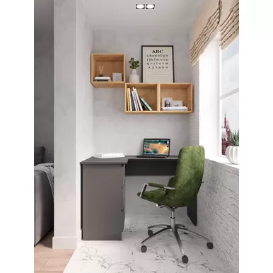 Стол универсальный Мори МС-16 с полкой ПК 400 - Графит/Дуб Бунратти (ДСВ Мебель)