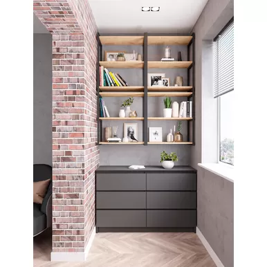 Комод Мори МК 1200.6 с полкой ОПМ 600 - Графит/Дуб Бунратти/Черный (ДСВ Мебель)