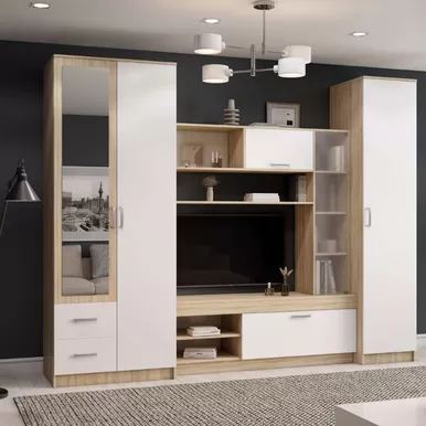 Гостиная Софи - Комплект 1 - Дуб Сонома/Белый глянец (ДСВ Мебель)