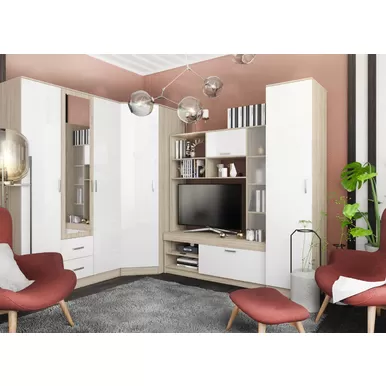 Гостиная Софи - Комплект 2 - Дуб Сонома/Белый глянец (ДСВ Мебель)