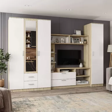 Гостиная Софи - Комплект 3 - Дуб Сонома/Белый глянец (ДСВ Мебель)