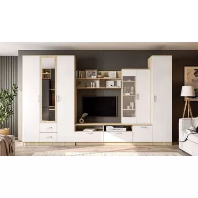 Гостиная Софи - Комплект 7 - Дуб Сонома/Белый глянец (ДСВ Мебель)