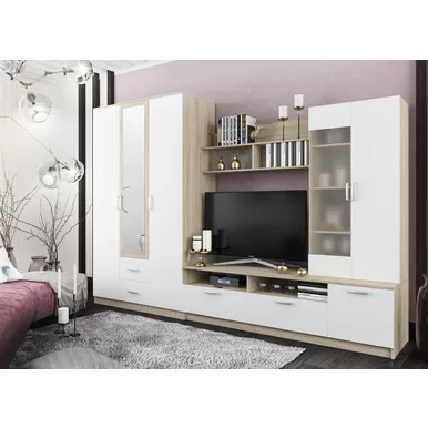 Гостиная Софи - Комплект 8 - Дуб Сонома/Белый глянец (ДСВ Мебель)