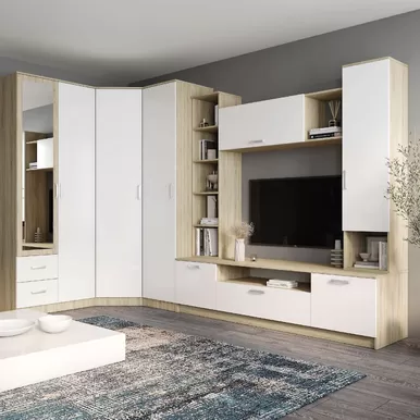 Гостиная Софи - Комплект 9 - Дуб Сонома/Белый глянец (ДСВ Мебель)