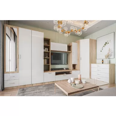 Гостиная Софи - Комплект 10 - Дуб Сонома/Белый глянец (ДСВ Мебель)