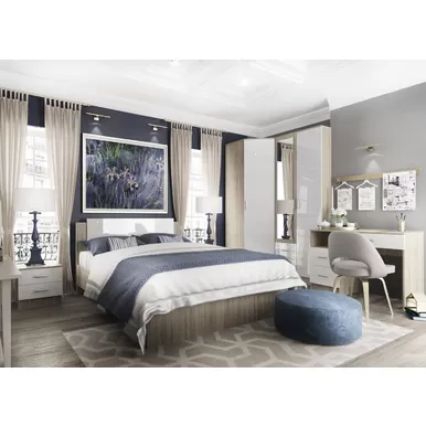 Спальня Софи - Комплект 2 - Дуб Сонома/Белый глянец (ДСВ Мебель)