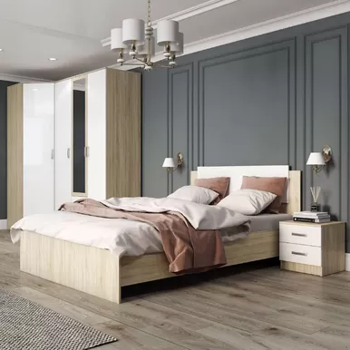 Спальня Софи - Комплект 3 - Дуб Сонома/Белый глянец (ДСВ Мебель)