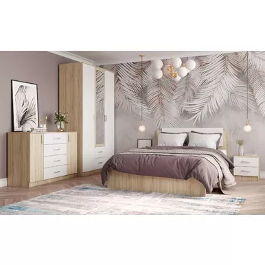 Спальня Софи - Комплект 4 - Дуб Сонома/Белый глянец (ДСВ Мебель)