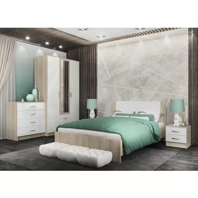 Спальня Софи - Комплект 6 - Дуб Сонома/Белый глянец (ДСВ Мебель)