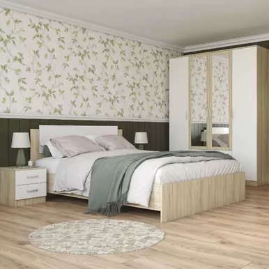 Спальня Софи - Комплект 8 - Дуб Сонома/Белый глянец (ДСВ Мебель)