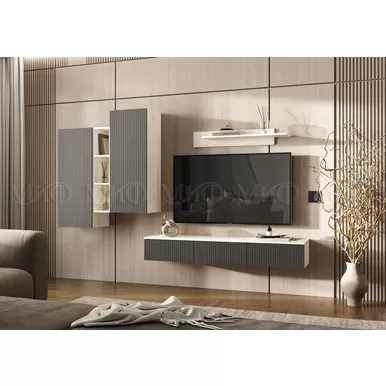 Модульная гостиная Оскар (Комплект 2) - Дуб Крафт белый / Графит (МИФ)