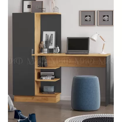 Стол компьютерный №1 - Дуб Крафт / Графит (МИФ)