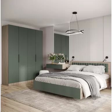 Спальня Роза (Ройс) - Комплект 2 - Орех Франклин/Оливково-зеленый (ДСВ Мебель)