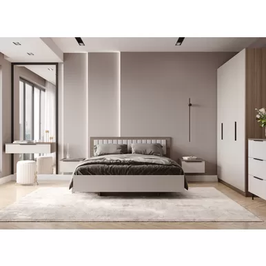 Спальня Роза (Ройс) - Комплект 4 - Орех Франклин/Бежевый Скин (ДСВ Мебель)