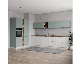 Кухня угловая Альберо/Виано (Norma) 1.4х3.0м - Белый Софт/Оазис (ДСВ Мебель)