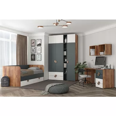 Модульная молодёжная Тризиль (Комплект 2) - Дуб Барокко/Зеленый камень/Белый (Столлайн)