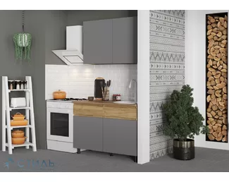 Кухонный гарнитур Квик-степ 1.2м ЛДСП - Серый шифер/Дуб Крафт золотой (МК Стиль)