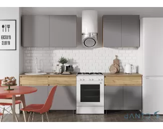 Кухонный гарнитур Квик-степ 2.0м ЛДСП - Серый шифер/Дуб Крафт золотой (МК Стиль)