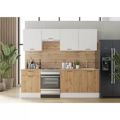 Кухонный гарнитур Paola 2.4м ЛДСП - Белый/Дуб Вотан (Горизонт)