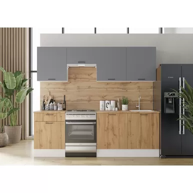 Кухонный гарнитур Paola 2.4м ЛДСП - Серый графит/Дуб Вотан (Горизонт)