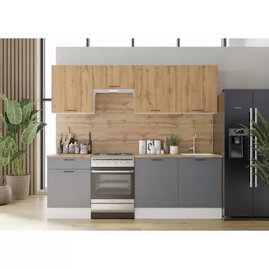 Кухонный гарнитур Paola 2.4м ЛДСП - Дуб Вотан/Серый графит (Горизонт)