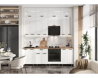 Кухонный гарнитур Рио NEW 2.4м/1350мм ЛДСП - Компоновка 3 - Белый глянец (МИФ)