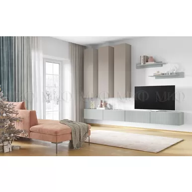 Модульная гостиная Оливия - Комплект 1 -  Шарли мокко / Глиняный серый, Шарли бриз / Сумеречный голубой (МИФ)