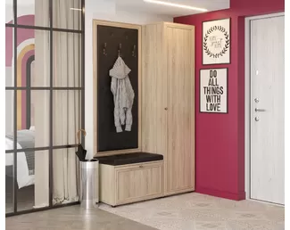 Прихожая Оскар - Комплект 4 - Дуб Сонома светлый/Кожзам Черно-коричневый (МК Стиль)