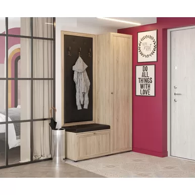 Прихожая Оскар - Комплект 4 - Дуб Сонома светлый/Кожзам Черно-коричневый (МК Стиль)