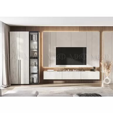 Модульная гостиная Норд (Комплект 1) - Дуб Крафт белый/Черный (МИФ)