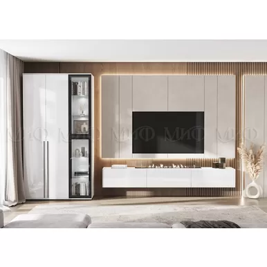 Модульная гостиная Норд (Комплект 1) - Белый/Белый глянец (МИФ)