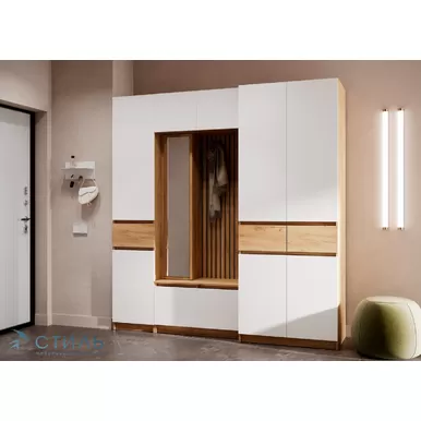 Прихожая Бостон Лайт (Комплект 1) - Дуб Крафт золотой/Белый гладкий (МК Стиль)