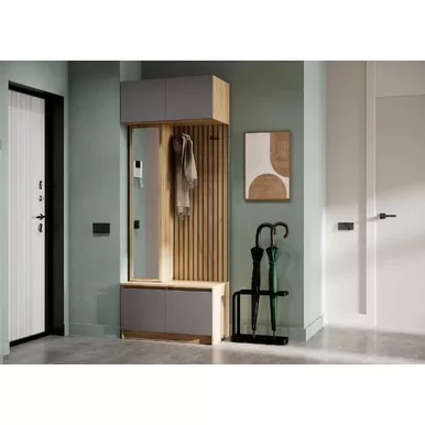 Прихожая Бостон Лайт с антресолью - Дуб Крафт золотой/Серый Шифер (МК Стиль)