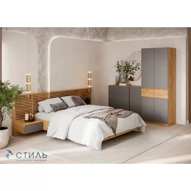 Спальный комплект Бостон (Комплект 1) - Дуб Крафт золотой/Серый Шифер (МК Стиль)