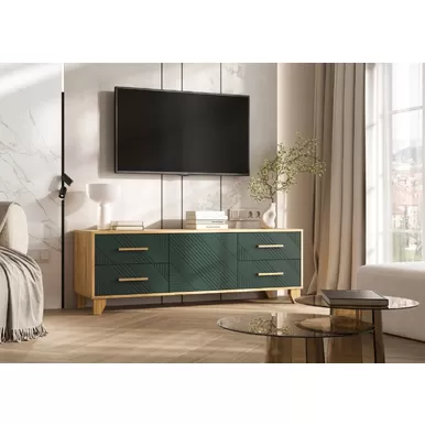 Тумба под ТВ Ирис - Дуб Крафт / Браш Мени Грин (МИФ)