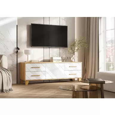 Тумба под ТВ Ирис - Дуб Крафт / Браш Вайт (МИФ)