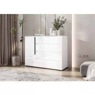 Комод Норд (1 дверь, 4 ящика) - Белый/Белый глянец (МИФ)
