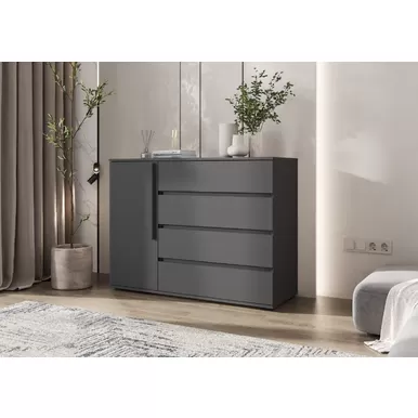 Комод Норд (1 дверь, 4 ящика) - Графит (МИФ)