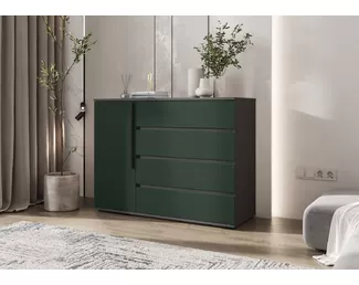 Комод Норд (1 дверь, 4 ящика) - Графит/Изумрудный (МИФ)