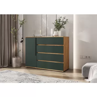 Комод Норд (1 дверь, 4 ящика) - Дуб Крафт/Изумрудный (МИФ)