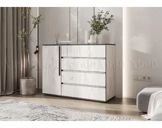 Комод Норд (1 дверь, 4 ящика) - Дуб Крафт белый (МИФ)