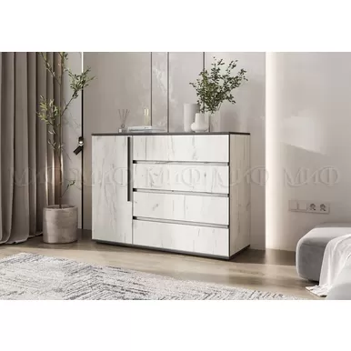 Комод Норд (1 дверь, 4 ящика) - Дуб Крафт белый (МИФ)