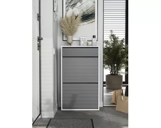 Обувница Дуэт (с ящиком) - Белый/Серый графит (Горизонт)