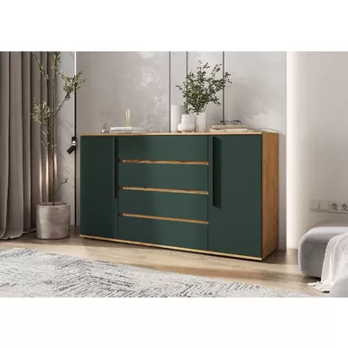 Комод Норд (2 двери, 4 ящика) - Дуб Крафт/Изумрудный (МИФ)