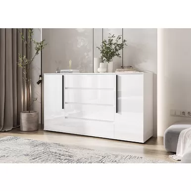 Комод Норд (2 двери, 4 ящика) - Белый/Белый глянец (МИФ)